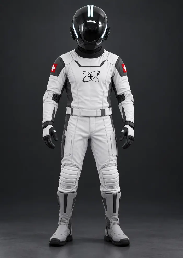 L'astronaute en combinaison blanche à croix suisse