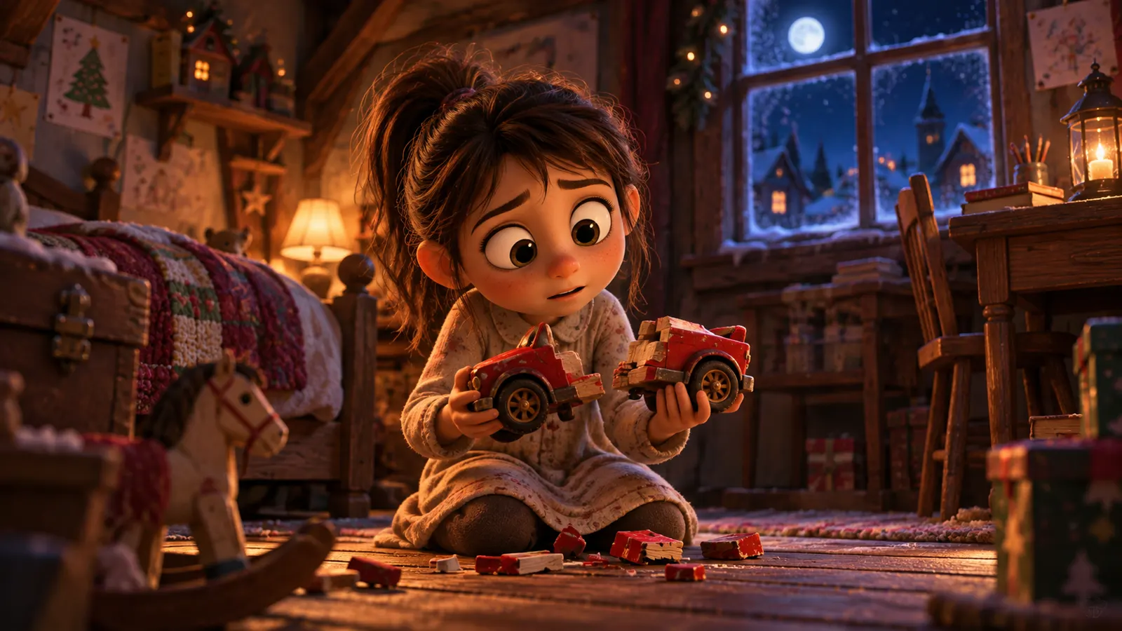 La petite fille et son camion cassé